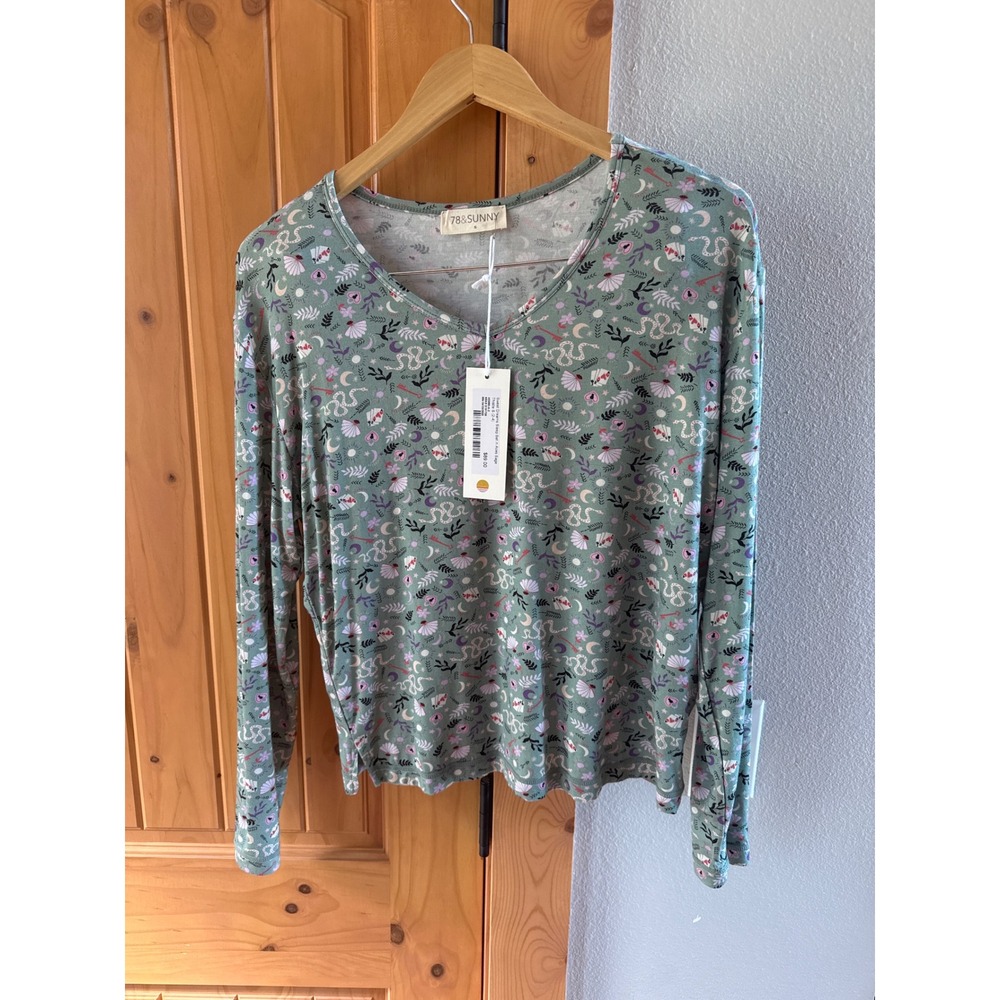 78&Sunny Sweet Dreams Sleep Set Aces Sage Green Mystic Print NWT Size Small